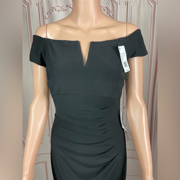XSCAPE Womens Black Notched Neckline Short Sleeve Off Sheath Dress 6 Small NEW - Picture 15 of 15